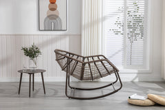Outdoor Rattan Rocking Chair Padded Cushion Patio Garden Recliner
