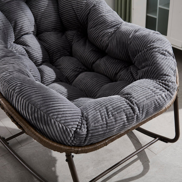 Outdoor Rattan Rocking Chair Padded Cushion Patio Garden Recliner