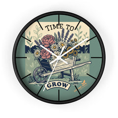 Time to Grow Wall Clock — Floral Wheelbarrow Garden Decor