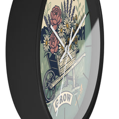 Time to Grow Wall Clock — Floral Wheelbarrow Garden Decor