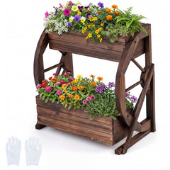 2-tier Raised Garden Bed Rustic Wood Wagon Planter