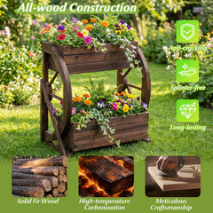 2-tier Raised Garden Bed Rustic Wood Wagon Planter