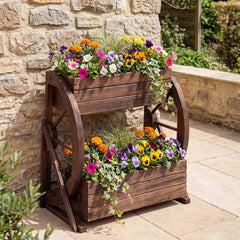2-tier Raised Garden Bed Rustic Wood Wagon Planter