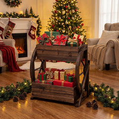 2-tier Raised Garden Bed Rustic Wood Wagon Planter