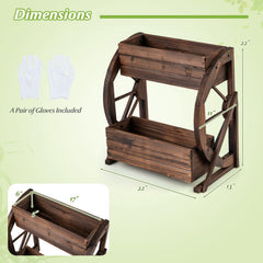 2-tier Raised Garden Bed Rustic Wood Wagon Planter