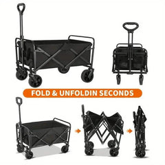 Heavy Duty Utility Portable Foldable Outdoor Beach Garden Wagon Cart with 360° All Terrain Wheels