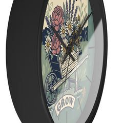 Time to Grow Wall Clock — Floral Wheelbarrow Garden Decor