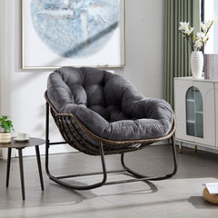 Outdoor Rattan Rocking Chair Padded Cushion Patio Garden Recliner