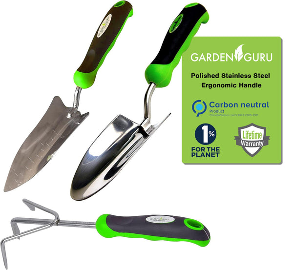 Stainless Steel 3 Piece Gardening Tool Set Trowel Cultivator