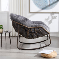 Outdoor Rattan Rocking Chair Padded Cushion Patio Garden Recliner
