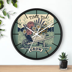 Time to Grow Wall Clock — Floral Wheelbarrow Garden Decor