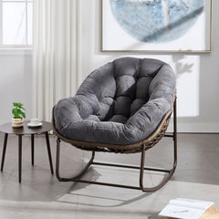 Outdoor Rattan Rocking Chair Padded Cushion Patio Garden Recliner