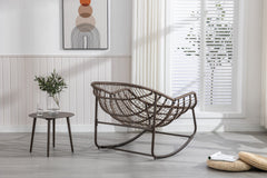 Outdoor Rattan Rocking Chair Padded Cushion Patio Garden Recliner
