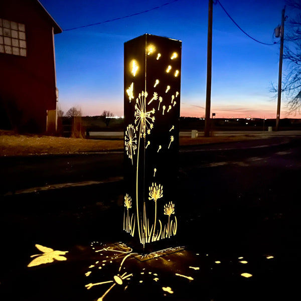 Blowing Dandelions Steel Luminary Pillar | Solar Light