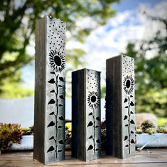 Sunflowers Under the Stars Luminary Pillars w/ Solar Cap